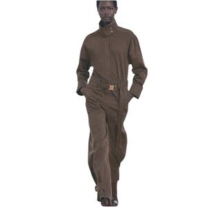 NWT Zara Collection Long Brown Belted Jumpsuit Flight Suit Coveralls Romper S